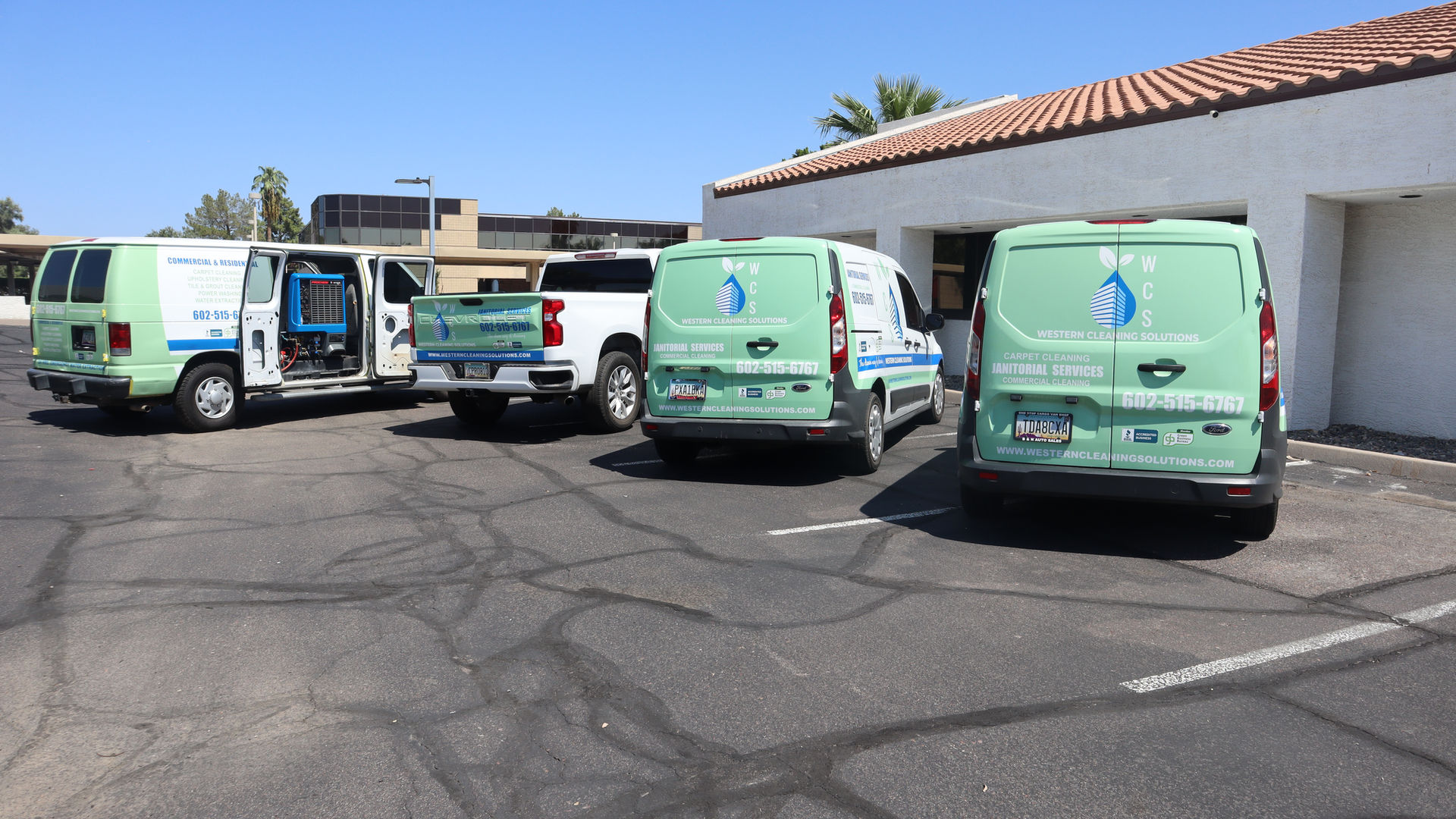 Professional commercial cleaning team at work